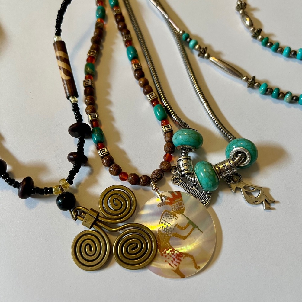 Southwestern Jewelry Lot Turquoise Snowflake Obsidian Kokopelli Boho Necklaces - Picture 2 of 7